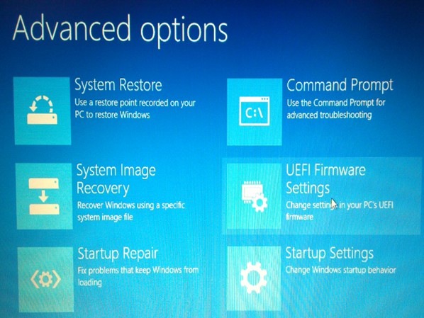 روی UEFI Firmware Settings کلیک کنید.